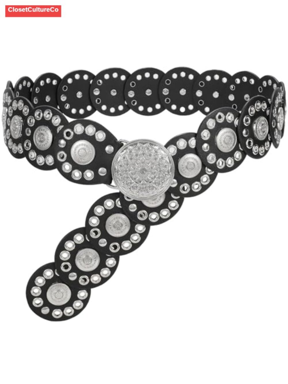 Western Disc Waist Belt Faux Leather Adjustable Boho Concho Belt for Dresses